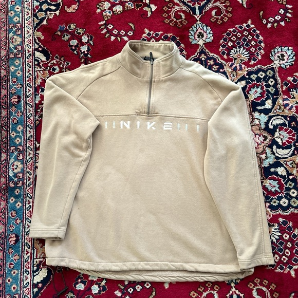 VINTAGE NIKE SPELL OUT QUARTER ZIP BEIGE SWEATSHIRT - Picture 1 of 7
